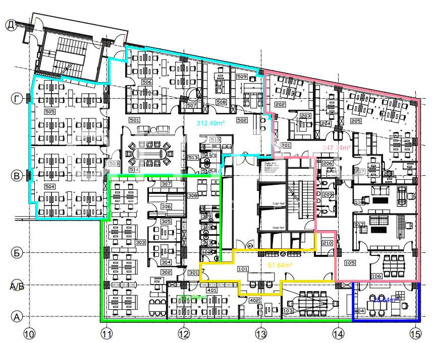 Планировка офиса 887.5 м², 6 этаж, Бизнес-центр «Трио»